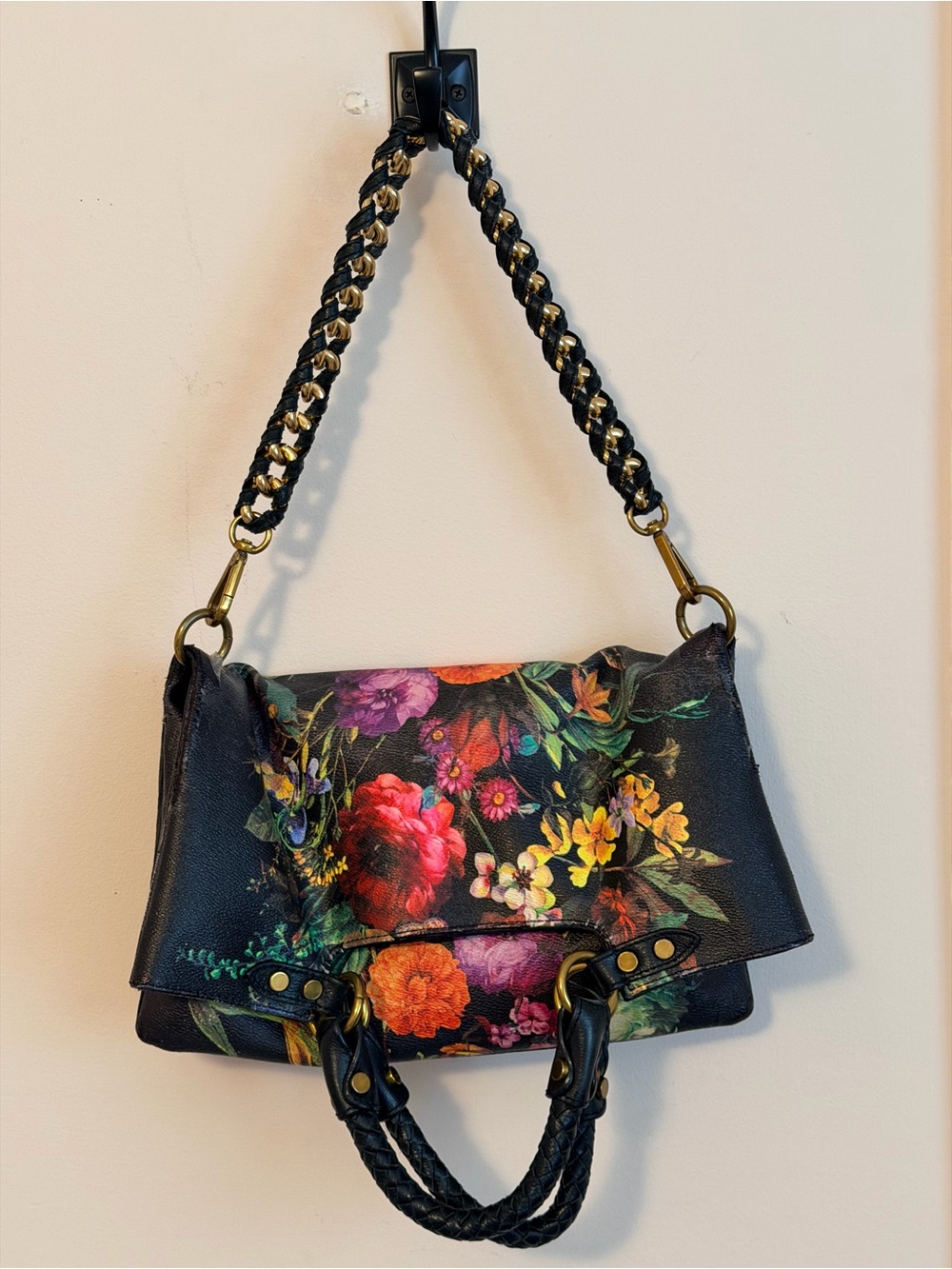 Elliott Lucca Black Floral Shoulder Tote with Gold Hardware - Picture 10 of 16